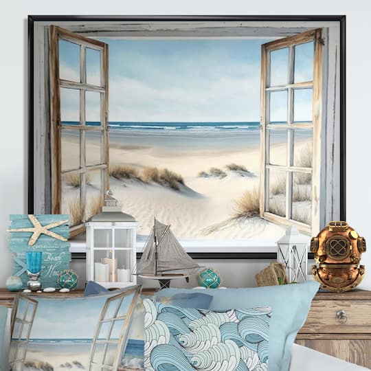 Designart 'Window To The Beach II' Beach Framed Canvas Wall Art